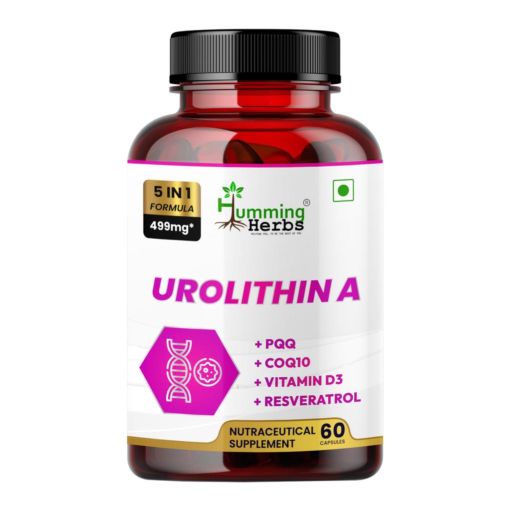 Humming Herbs Urolithin A Komplex - 250 mg Urolithin A mit CoQ10, PQQ, Resveratrol & Vitamin D3 - 5-in-1 Mitochondriale & Zelluläre Energieunterstützung -