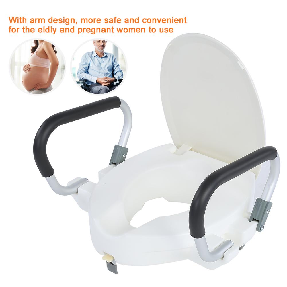 10cm Elevated Raised Toilet Seat With Lid Removable Padded Arms White