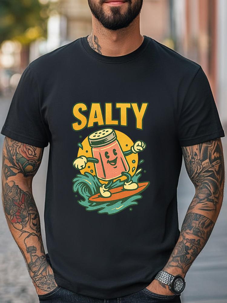 Funny “Salty” Surfing Salt Shaker Graphic T-Shirt Cartoon Beach Humor Tee Unisex Unisex T-Shirt XXXXL