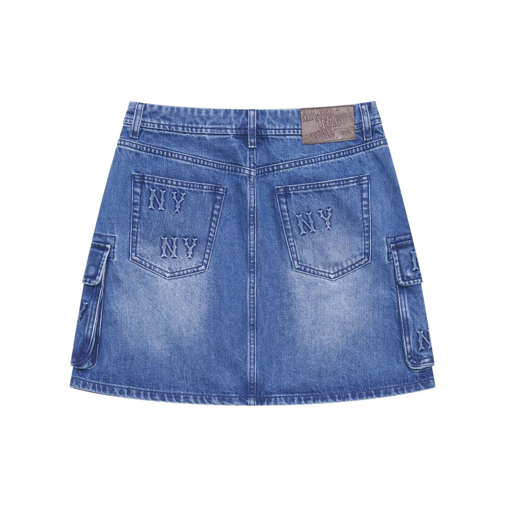New MLB MONOGRAM Collection New York Yankees 24FW Denim Short Skirts Women's Indigo 3FDSM0444-50INS