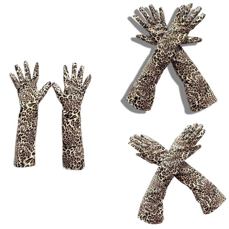 Trendy Animal Pattern Extended Cuffs Gloves With Soft PU Fashion Costume Accessory For Cold Weather Protection