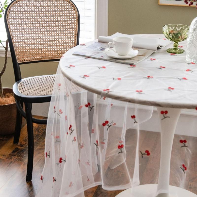 Elegant Lace Embroidery Tablecloth For Dining Table Decoration Polyester Fabric And Easy To Cleaning