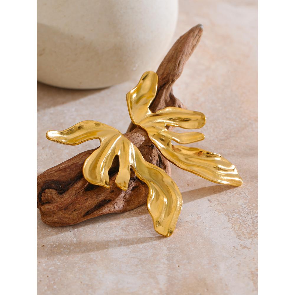 Yhpup Stainless Steel 18k Gold PVD Plated Flower Big Stud Earrings Arrivals Prevent Allergy Metal Statement Jewelry for Women