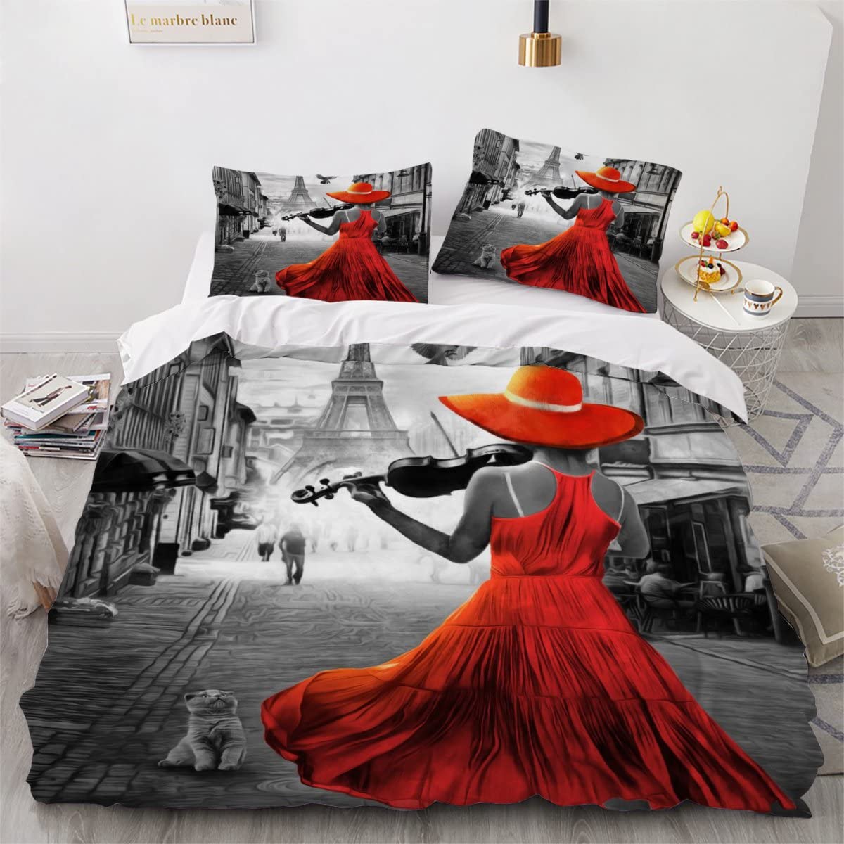 

Comforter Eiffel Tower Paris France Bedding Set Retro Red Truck City Building Automobile Comforter Comforter (quilt)-EU Single(135*200cm)3pcs