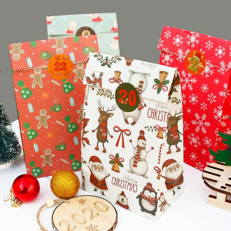 Christmas Countdown Advent Calendar Gift Bags - 24 Set Holiday Candy Packaging