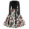 Women's Fashion V-Neck Relaxed-Fit Christmas Print Long-Sleeved Dress