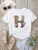 Custom Name Letter Combination Fashion Women T-shirt Floral Letter Font A B C D E F G Short Sleeve Tops White T-shirt