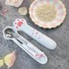 Stainless Steel Spoon and Fork Set with Storage Box Portable Tableware Cute Cat Paw Shaped Dinnerware Kit for Adults Kids School