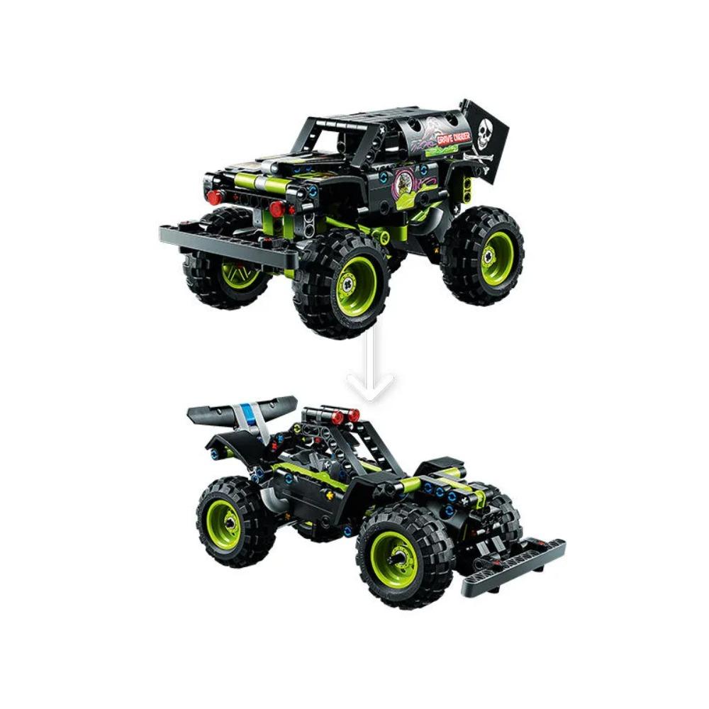 42118 Technic Monster Jam Grave Digger Fahrzeug Bausteine Set 2 in 1 Off Road Stunts Rückziehmotor Auto Spielzeug Weihnachtsgeschenke