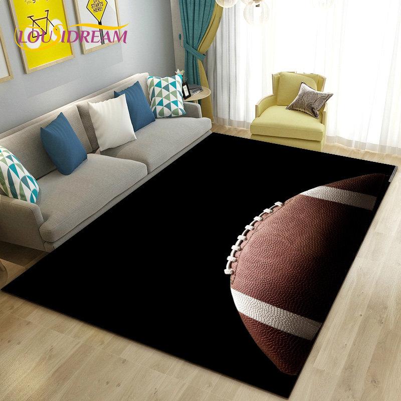 American Football Rugby Area Rug Large,Carpet Rug for Living Room Bedroom Sofa Doormat Decoration, Kids Non-slip Floor Mat 3D