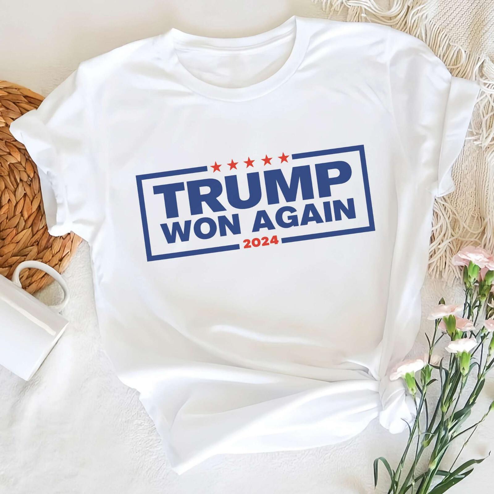 Trump Won Again 2024 T-Shirt, Trump Shirt, Victory Triumph Election Winner Tee M