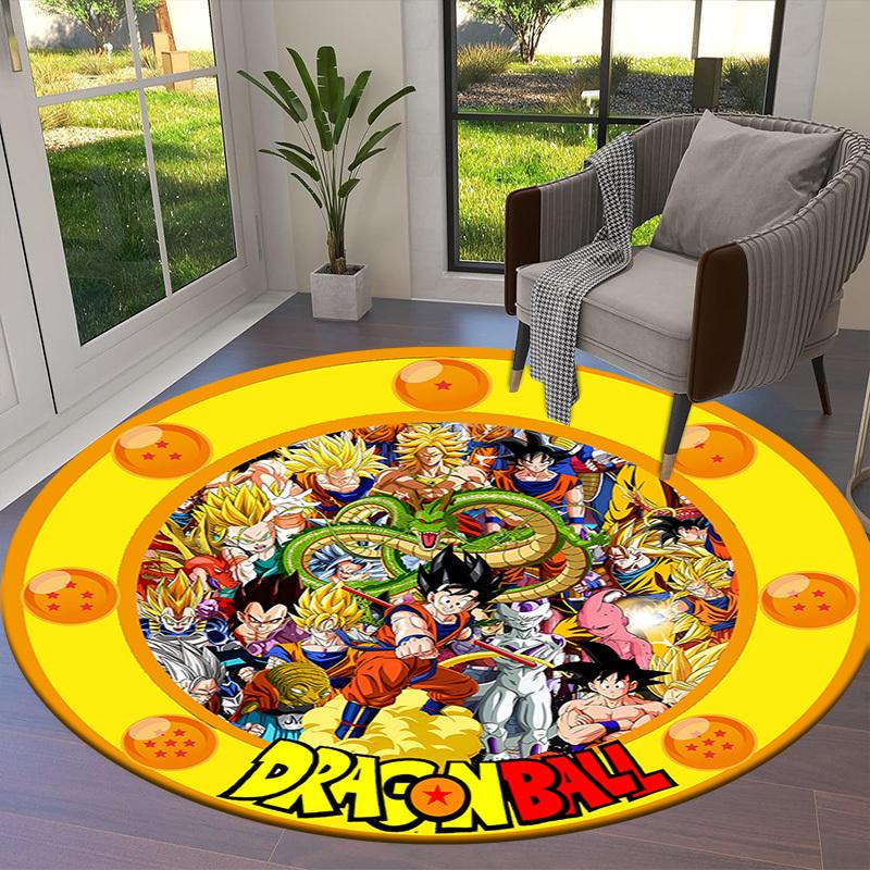 1pc Dragon Ball Characters Artwork Round Carpet, Made of Polyester,Perfect for Decorating Office Chairs, Living Rooms,Vibrant Decorative Rug