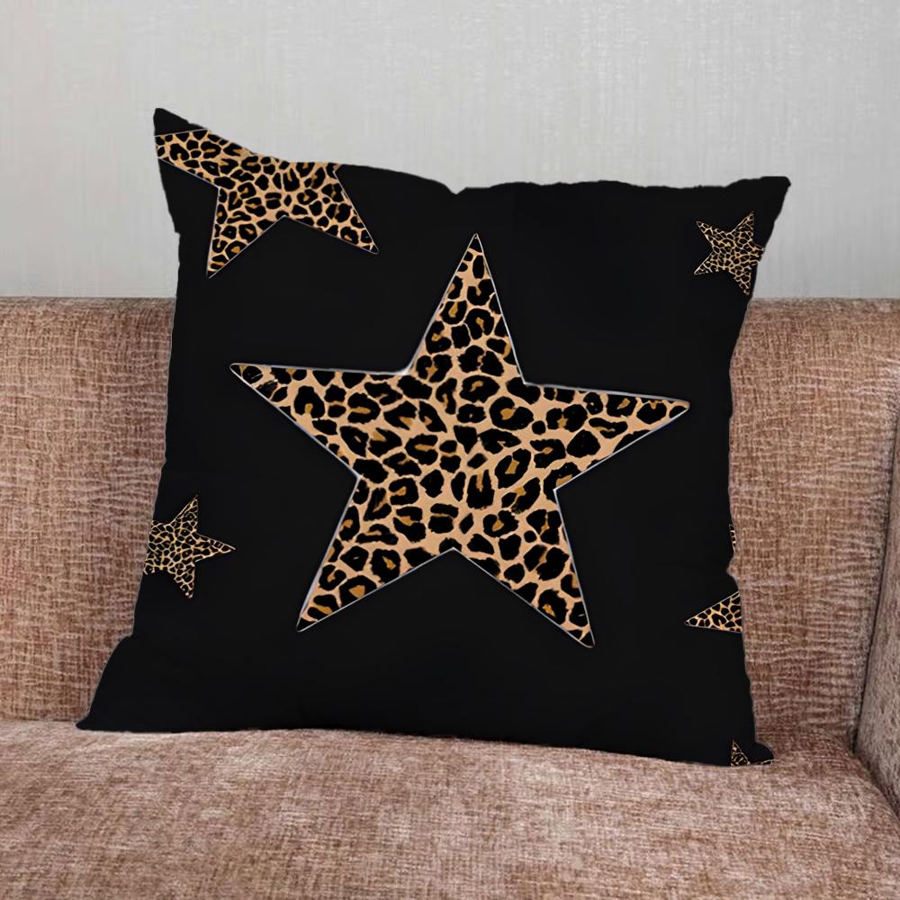 Leopard Print Cherry Star Pillow Case For Home Bedroom Car Office Decoration Living Room Sofa Cushion Cover Suitable