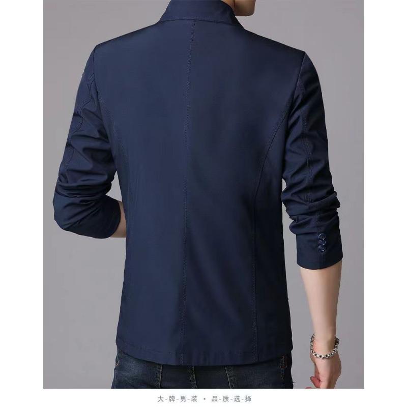 Mens Business Casual Turn Down Collar Long Sleeve Solid Spring Autumn Jacket
