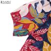 ZANZEA Women Summer Round Neck Short Sleeve Printing Loose Casual Dress