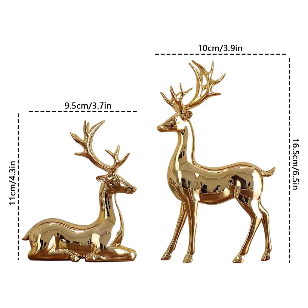 2 Stück Gold Silber Hirsch Statue Elch Rentier Figuren Nordischer Stil Skulptur Messing Weihnachtsfigur Zimmer Heim Dekoration