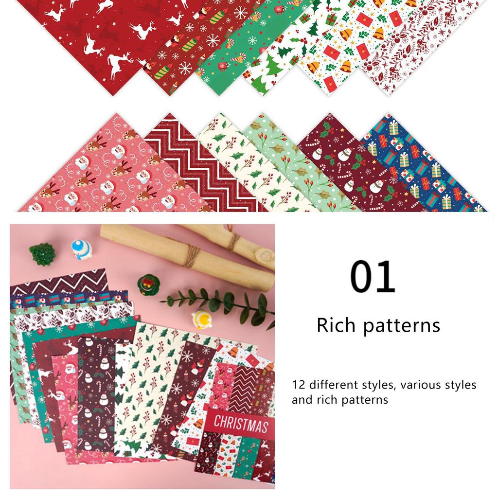 Christmas Patterned Paper Set, Decorative Paper For Card Making, Crafting, Scrapbooking, Decoration12pcs