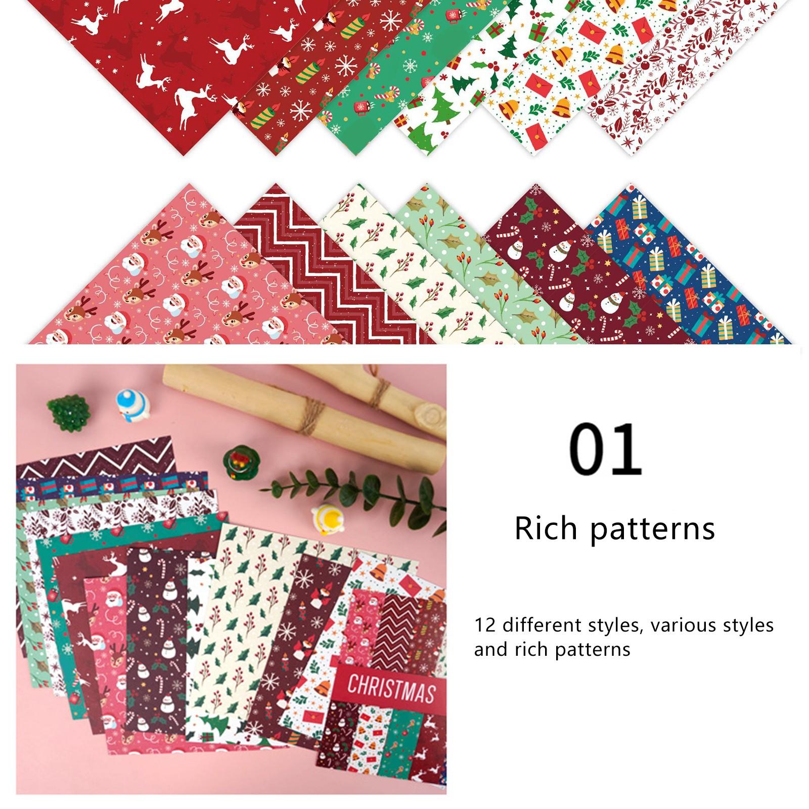 Papel De Navidad Para Manualidades - 24 Hojas, 12 Diseños, 15x15 Cm, Para Scrapbooking, Decoración, Tarjetas Y Origami