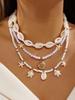 3Pcs/Set Vacation Shell Turtle Starfish Faux Pearl Beaded Necklace Summer Beach Ocean Theme Boho Jewelry For Women
