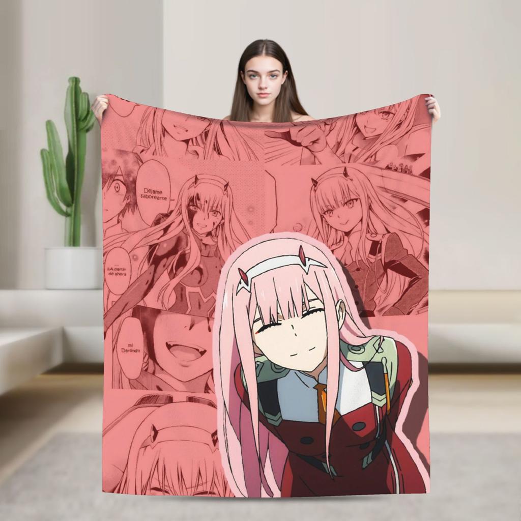 Zero Two 002 DARLING In The FRANXX Fuzzy Blankets Sexy Girl Creative Throw Blanket for Home 125*100cm Lightweight