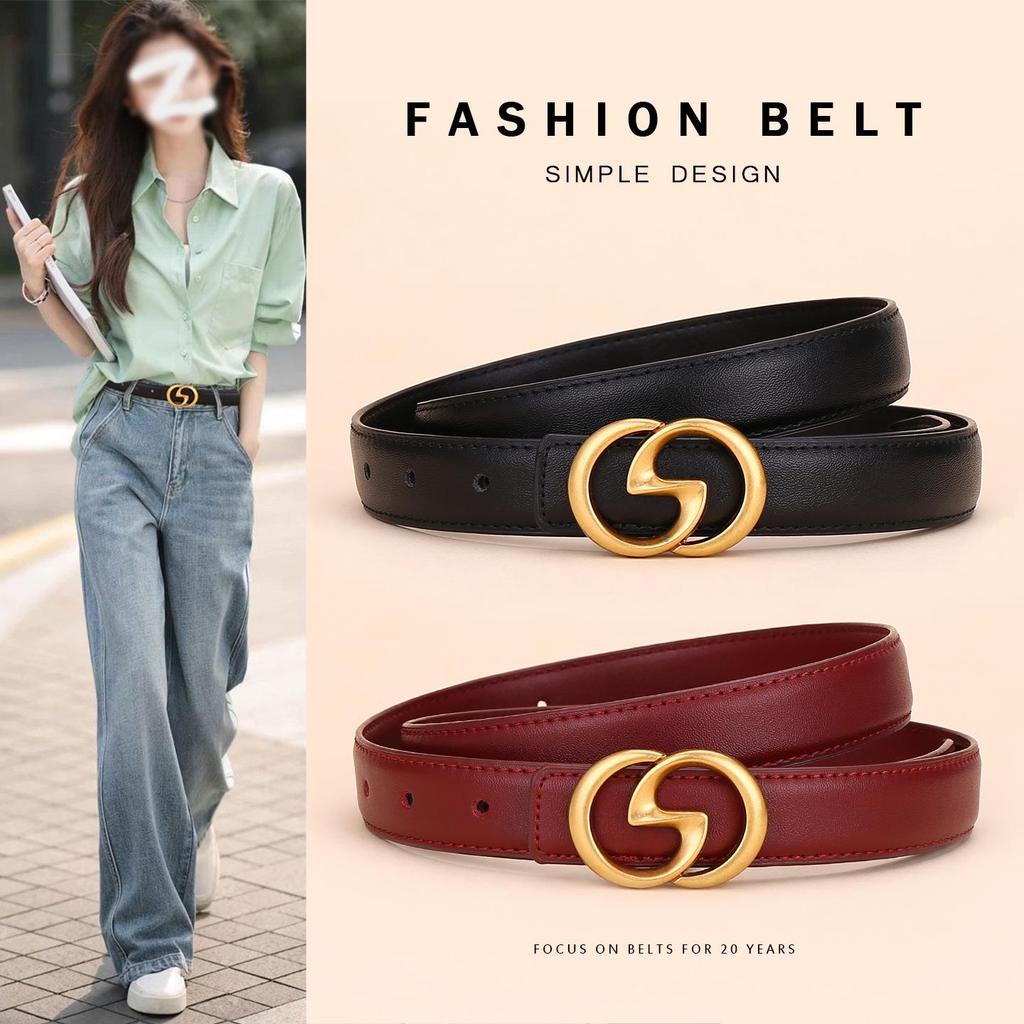 Women's Angola Red Genuine Leather Waist Belt - Fashionable, Versatile, and High-End Cowhide Accessory for Suits and Coats