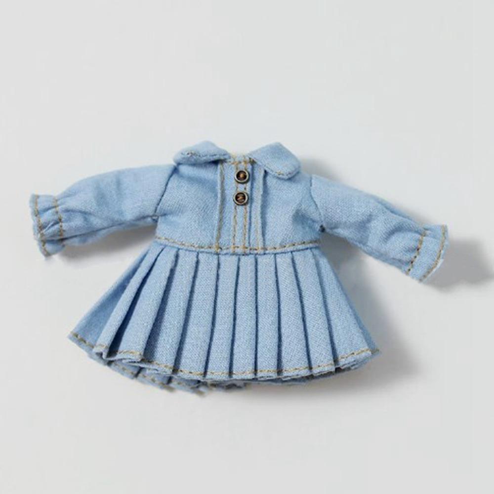 Handmade Doll Pleated Skirt Lapel Collar Jeans Dresses for 1/11 OB11 Dolls for 1/12 BJD Dolls