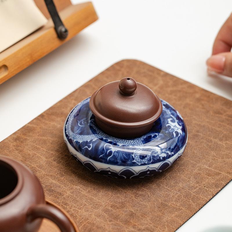 Blau-Weißes Porzellan Tablett Runde Donut Deckel Unterlage Teetassen Tablett Palette Chinesischer Retro Stil Heimdeko Zubehör
