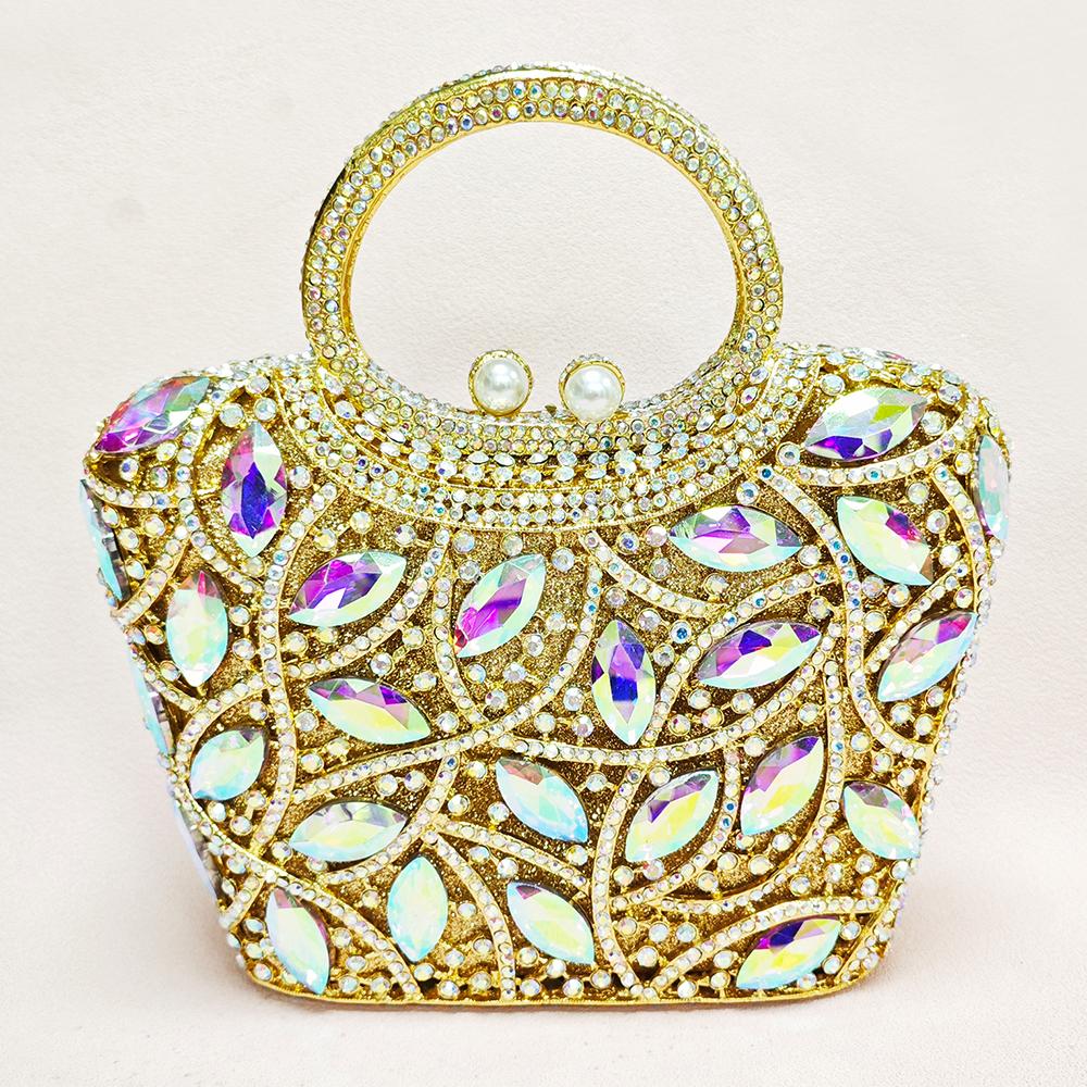 

Large Stone Top-Handle Blue/Green/Red Diamond Wedding Purse Crystal Wedding Handbags Large Capacity Lady Phone Clutches 17cmX15cmX6cm