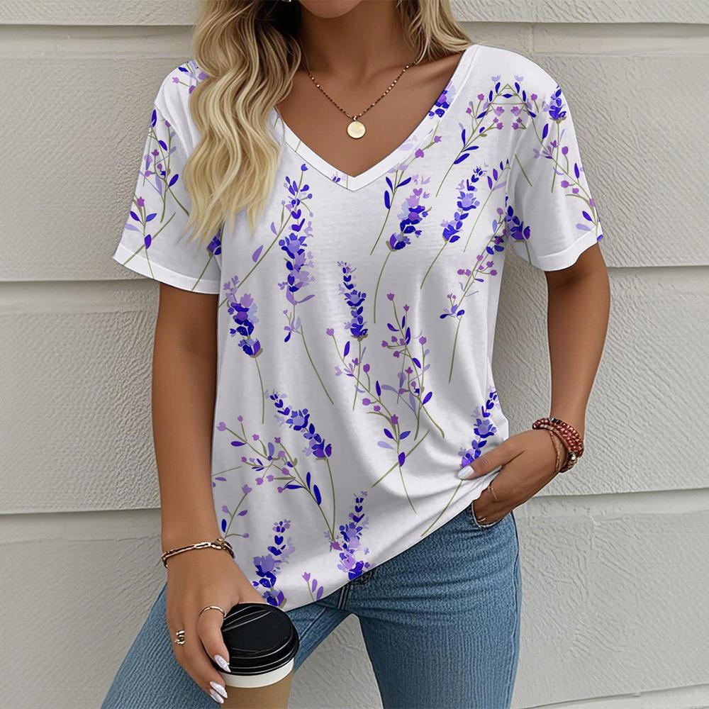 

Женская летняя футболка с принтом растений и цветов, в стиле ретро, модная, повседневная, с коротким рукавом, уличная, с V-образным вырезом, женская одежда XXXL