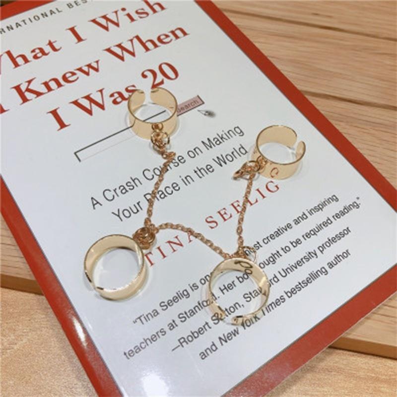 Net Celebrity Bungee Chain Combination Ring Punk Fan Opening Male and Female One-piece Dark Ring Index Finger Ring