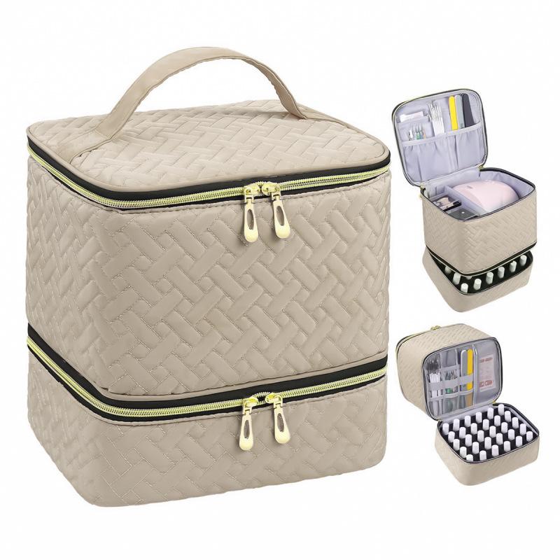Double Quilted Nail Polish Organizer Portable Nail Polish Storage Bag Gel Nail Polish Carrying Case Nail Kit Supplies Organizer