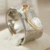 Vintage Inlaid Red CZ Women's Ring Ancient Two Color Hand Carving Daily Wear Party Jewelry Anniversary Gift