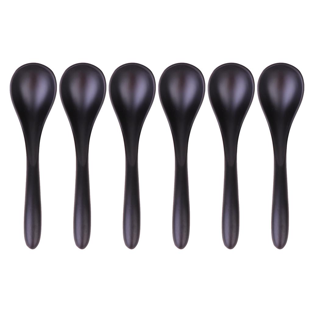 6Pcs Black Matte Soup Spoon Ecofriendly Melamine Tableware for Everyday Use Home Restaurant Spoon Tableware