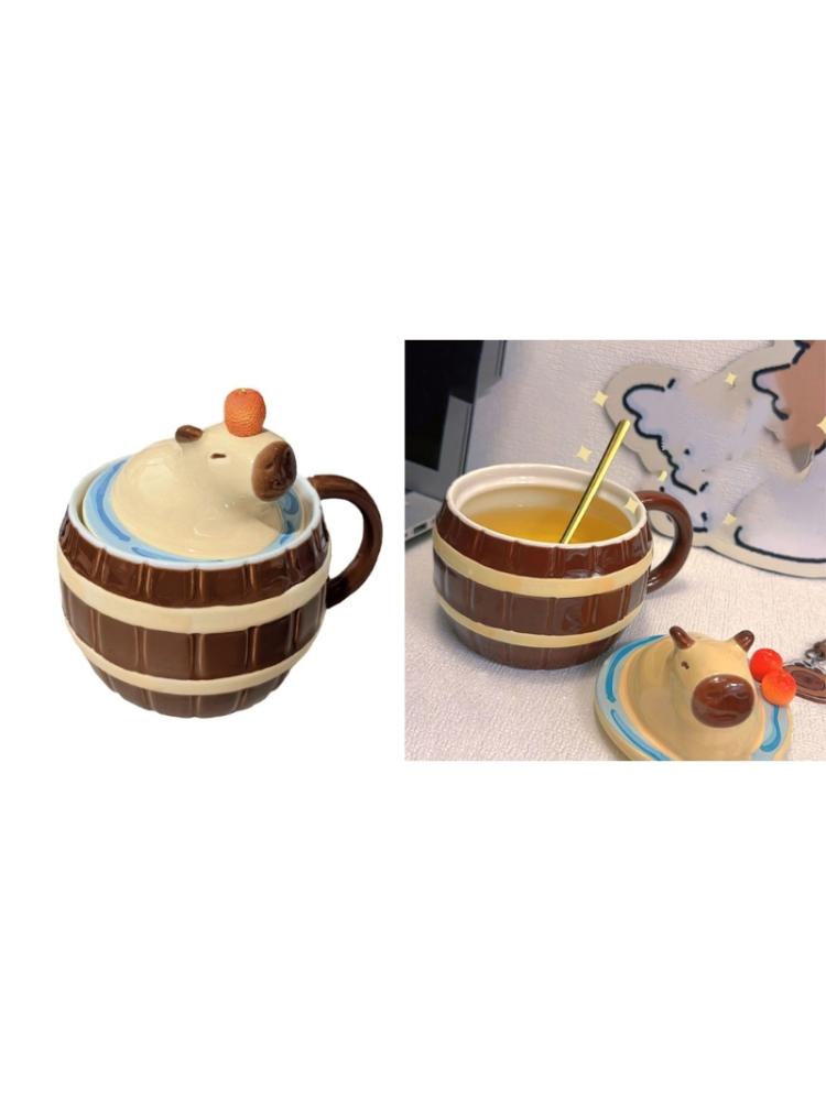 Ceramic Mug Cute Capybara Water Bucket Shape Cup Porcelain Coffee Cups Dringking Cup with Handle & Lid Christmas Gift