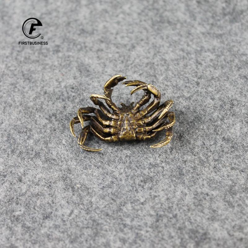 Antique Bronze Small Crab Statue Tea Pet Ornament Pure Brass Solid Animal Miniature Figurine Vintage Home Decoration Accessories