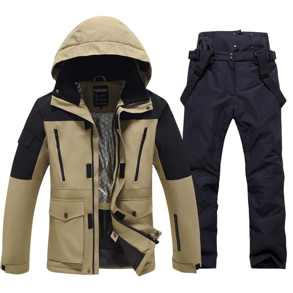 HOTIAN Snowboard and Ski Wear Water Resistant 13 5 Sizes Cold Jacket and Pants Men's Set, (10,000mm), Colors, (M-3XL), Water-Repellent, Weather,