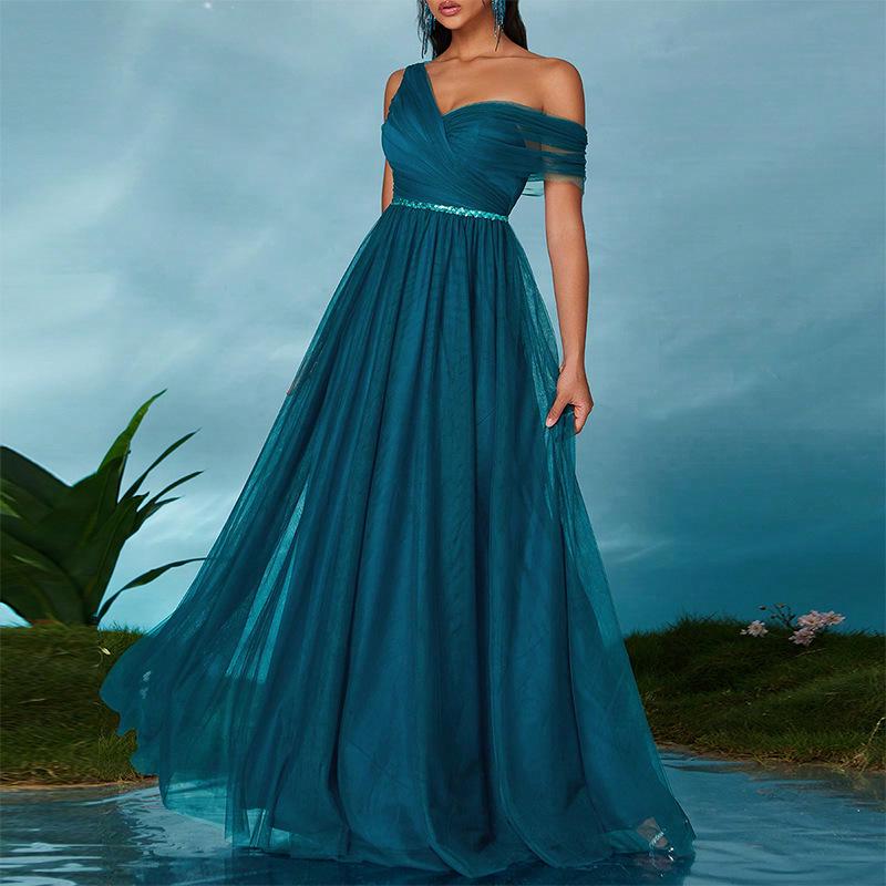

Women s One-Shoulder Casual Mesh Evening Gown Medium