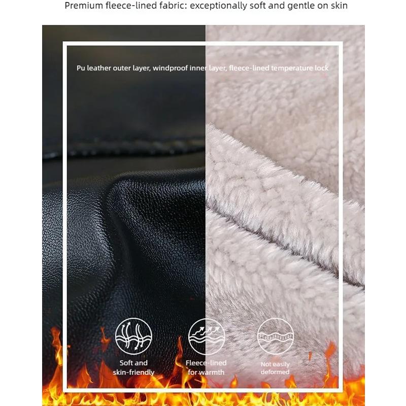 Autumn Winter Women's Fleece Leather Jacket Mid-Length Slim Fit PU Hooded Leather Jacket Flocked Thick Warm Leather Coat