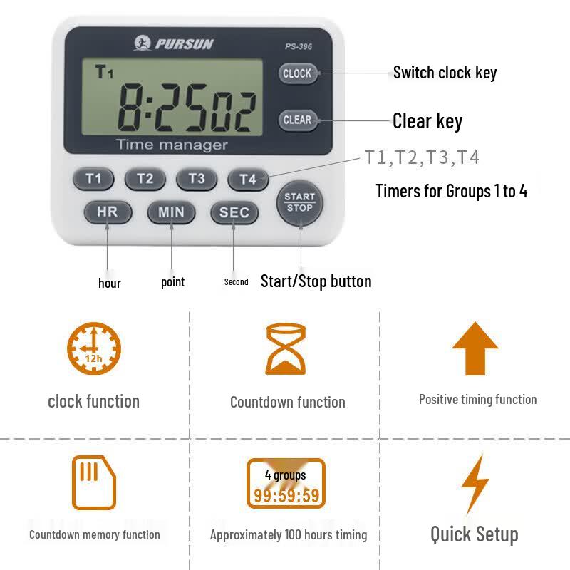 PURSUN PS-396 Digital Kitchen Timer and Clock
