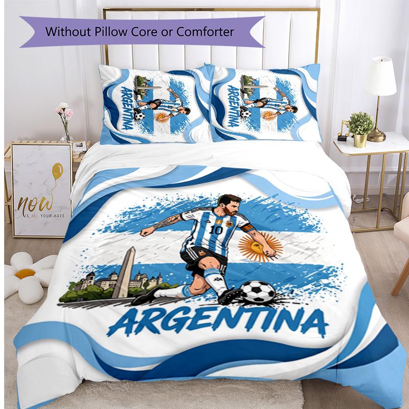 Set Biancheria da Letto Stampata Calcio Argentina 3 Pezzi Copriletto Traspirante Accogliente come Regalo per Inaugurazione Casa o Festa