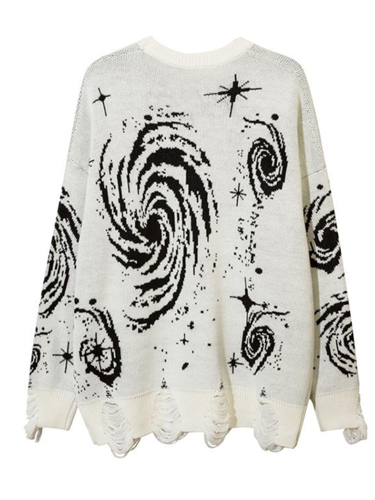 Europäische und amerikanische Herbst- und Winterpullover Y2k-Vintage-Pullover mit plissiertem Spiraldruck und lockeren Löchern