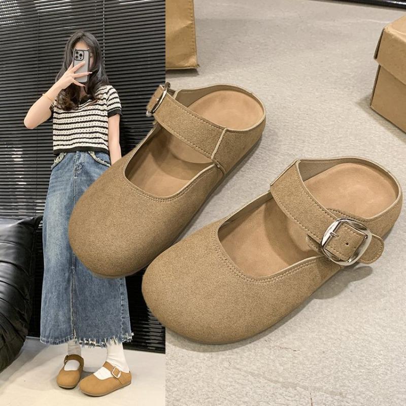 Fashion Designer Women's Closed Toe Slippers Suede Leather Clogs Sandals Women Retro Fashion Garden Mule Clog Slides Zapatillas De Mujer