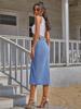 European & American Women's High-Waisted Buttoned Irregular Slit Midi Denim Skirt