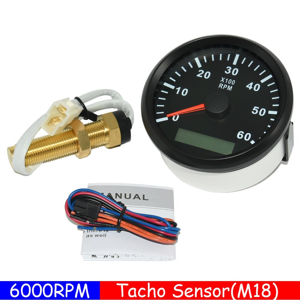 

Auto Car Tachometer LCD Hourmeter Tacho Gauge 3000 6000 RPM Meter 85mm Tacho Sensor M16 M18 Universal Car Motor RPM 12V/24V BB 6KRPM M18