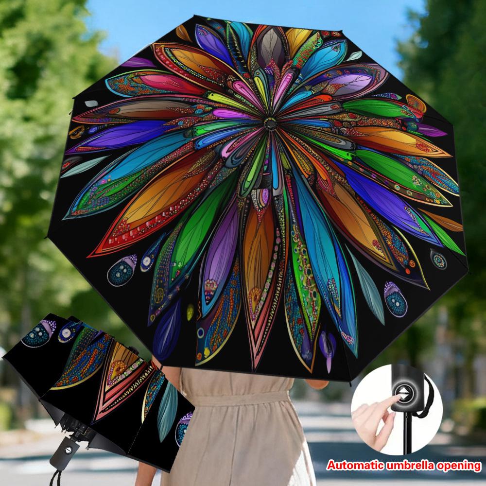 1pc Automatic Open/Close Umbrella with Filtering - Automatic Open/Close, Compact Folding Umbrella with Reinforced Frame, Light Iron&8K