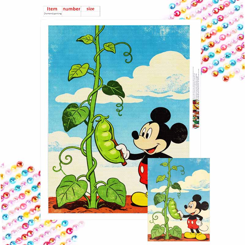 Disney Diamond Painting Kit Mickey Mouse & Jack and the Beanstalk 5D DIY Diamond Art Home Bedroom Wall Decor Round 20x30cm