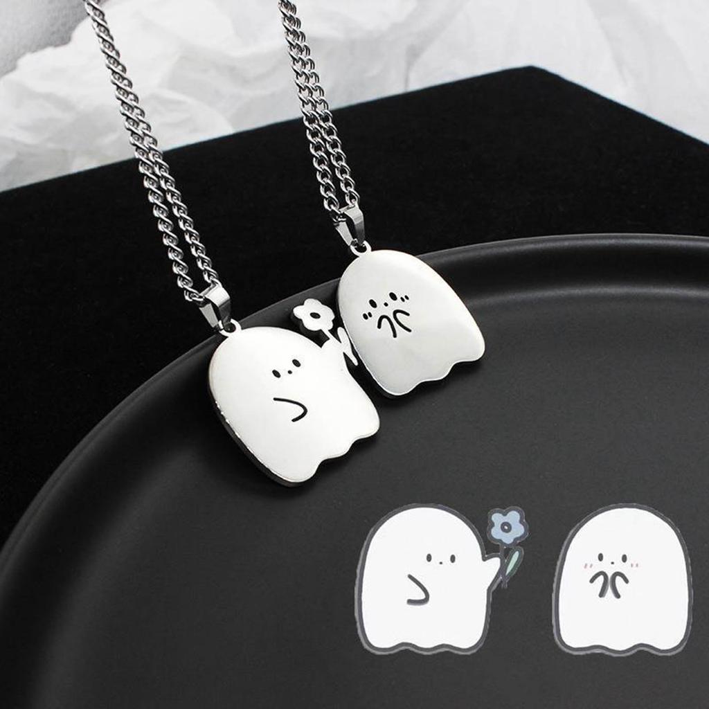 Set of 2 Cute Specter Necklaces Pendant Necklace Women Necklace Stainless Steel Texture Pendant Necklaces Birthday Gifts
