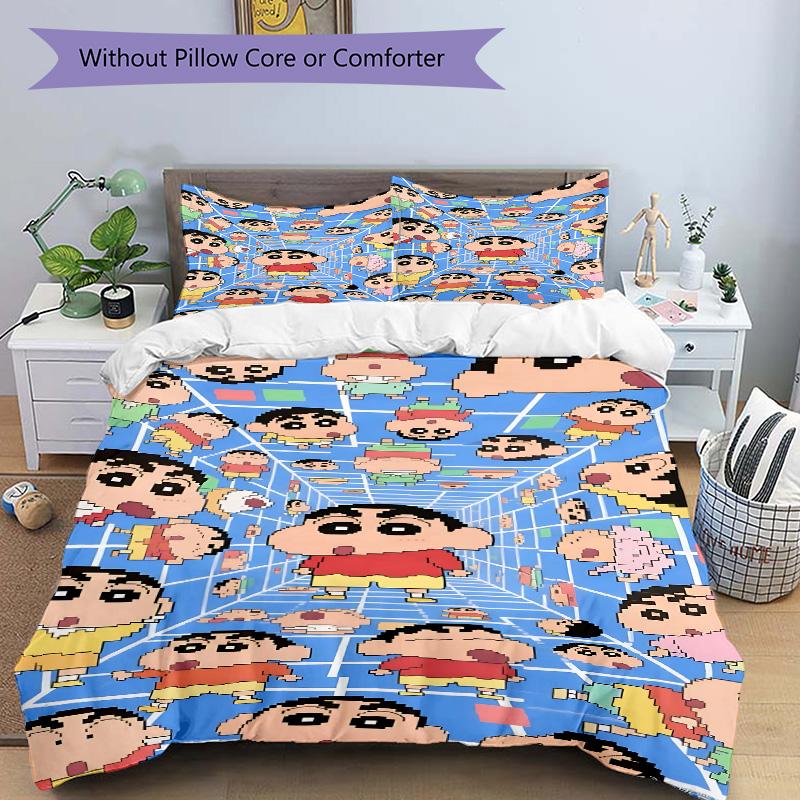 Crayon Shinchan Adventure Print 3Pcs Bedding Setduvet Cover With 2 Bedropillowcase Home Birthday Gift