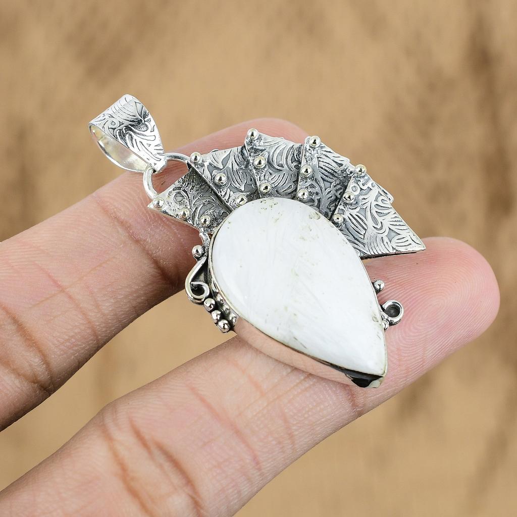 Gift For Women Jewelry Pendant 925 Sterling Silver Natural Scolecite Gemstone
