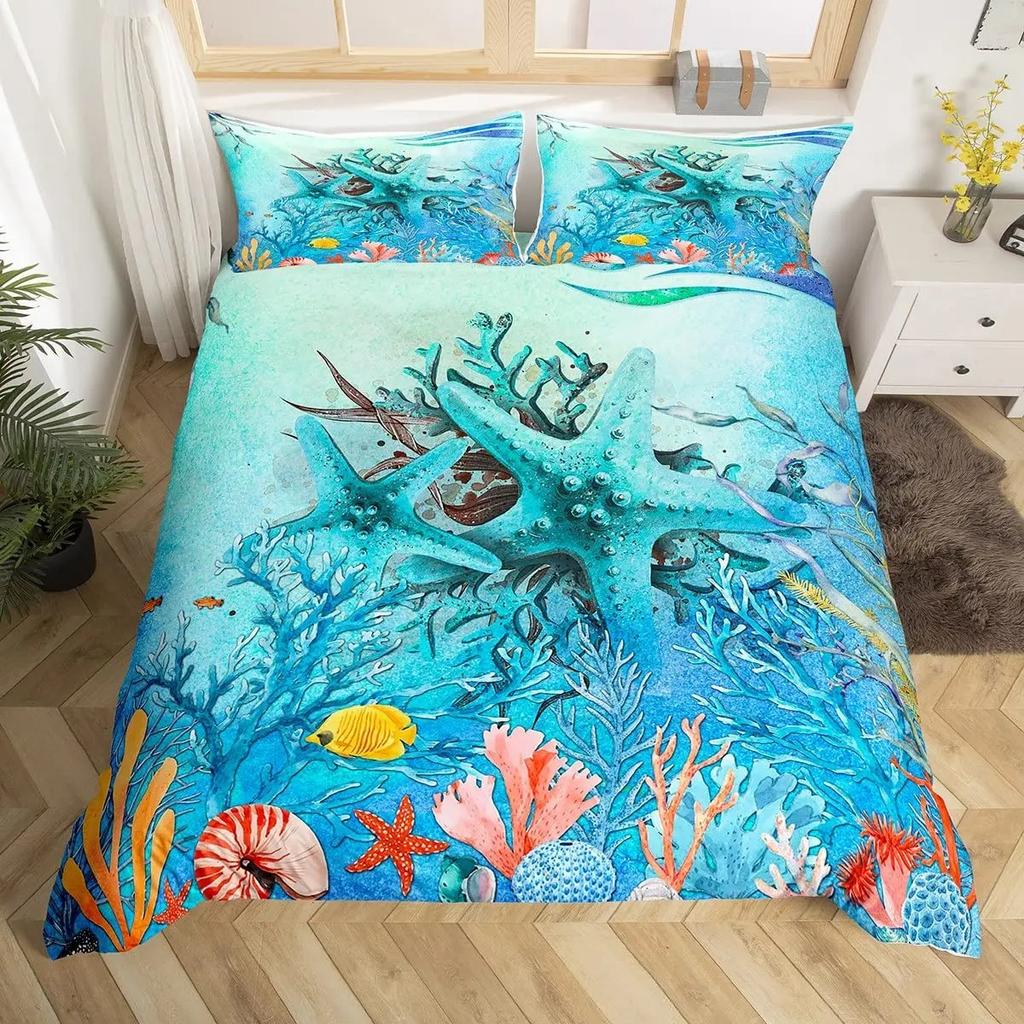 3D Octopus Sea Turtle Duvet Cover Retro Sailboat Crab Reptile Bedding Set Marine Mediterranean Style Jellyfish Comforter Cover